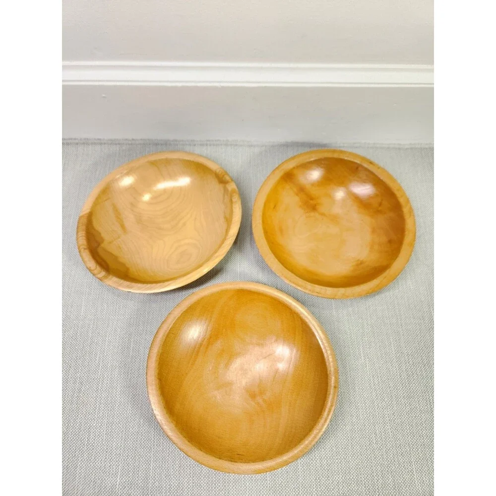 3 Vintage Munising Wooden Bowl Primitive Wood Rustic Farmhouse Boho